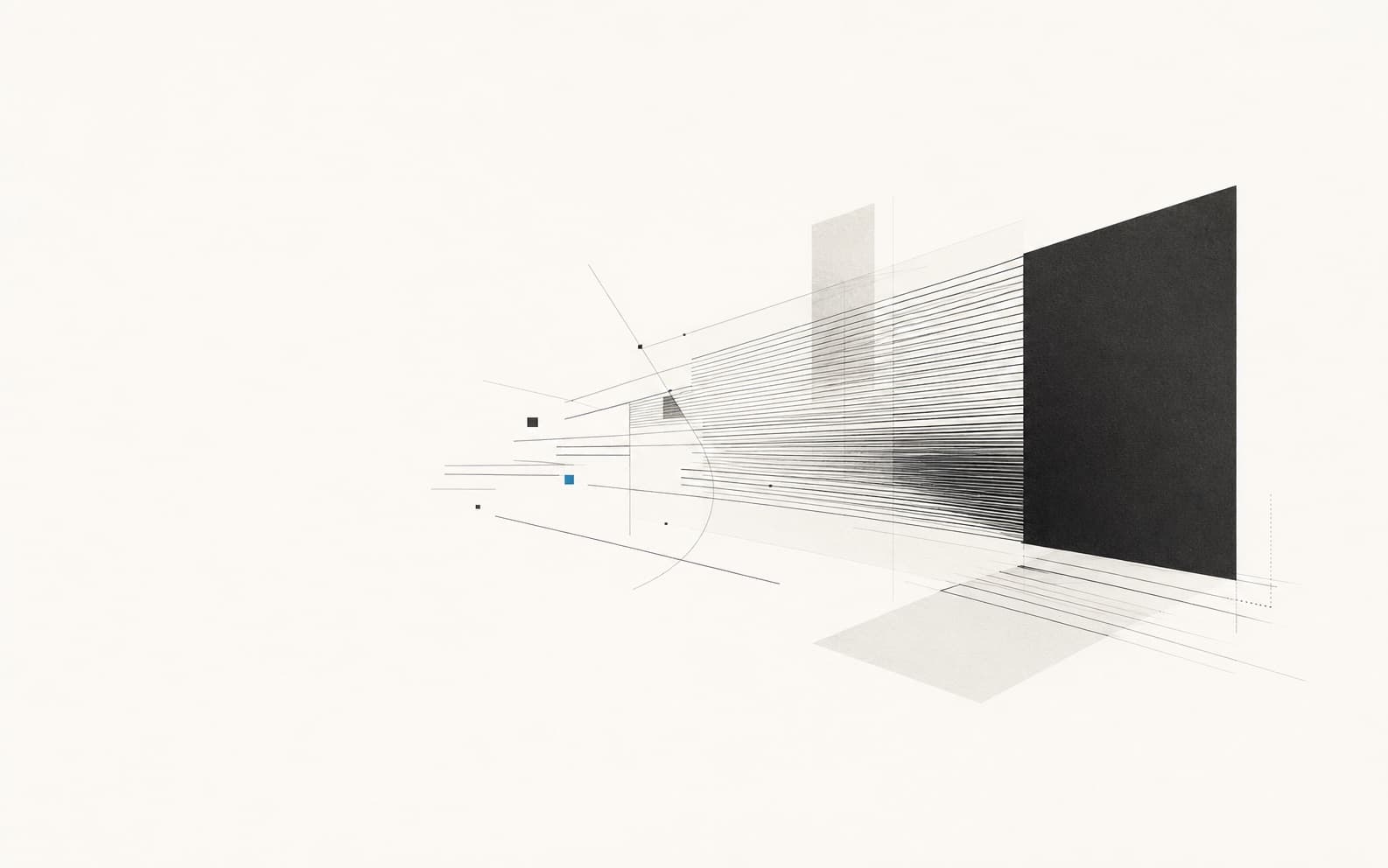 Abstract architectural lines and geometric panels converging into a modern digital workspace